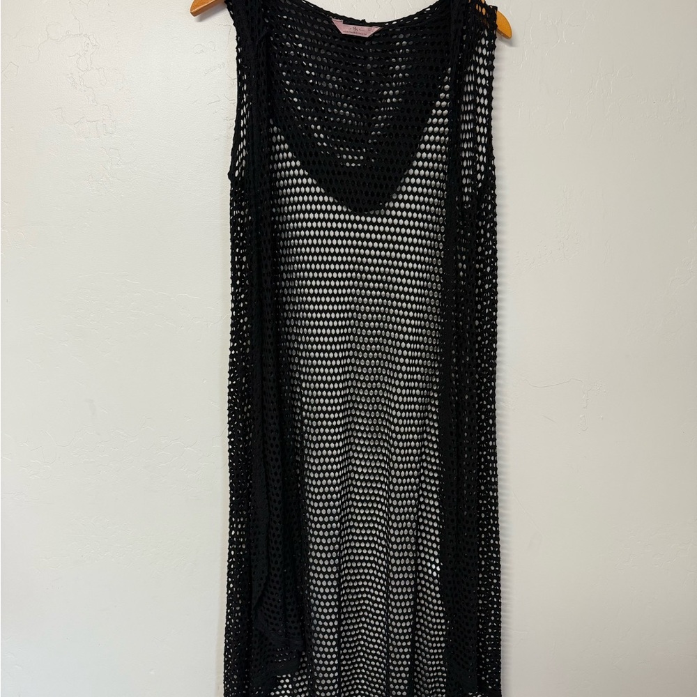 SJS Black Swim Coverup Mesh cardigan size small